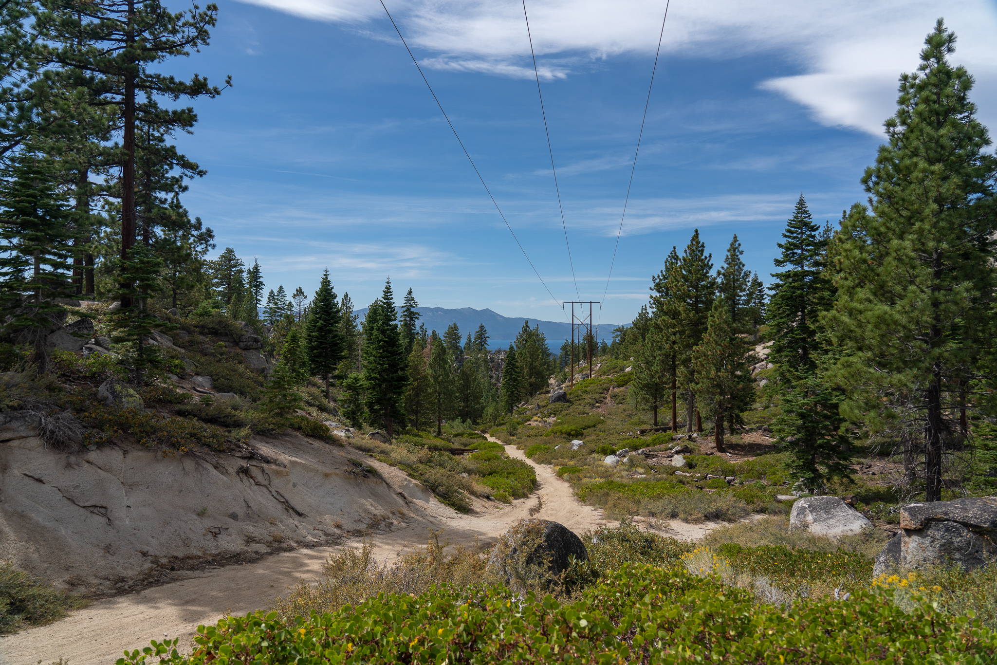 Power lines and the lake